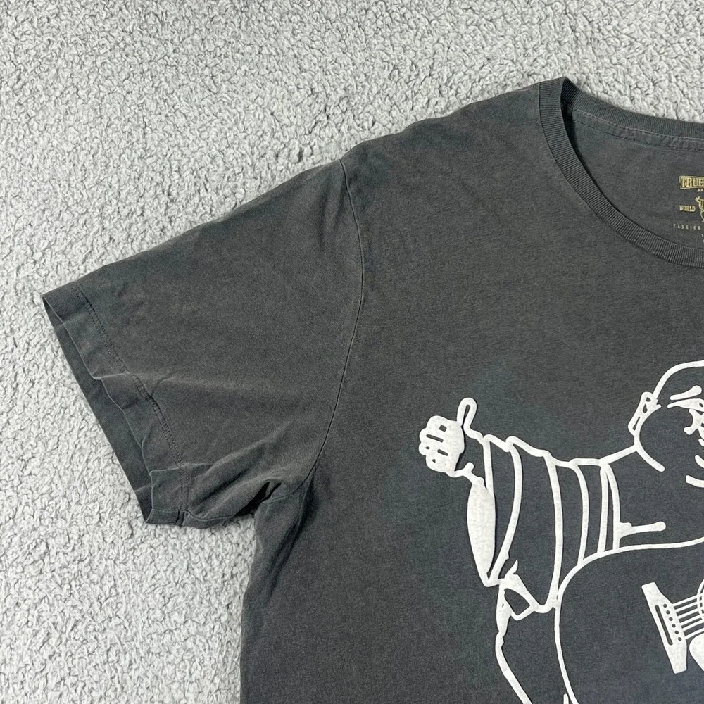 True‎ Religion Graphic T-Shirt Buddha Guitar Logo Gray Men's Size 2XL VTG NWT